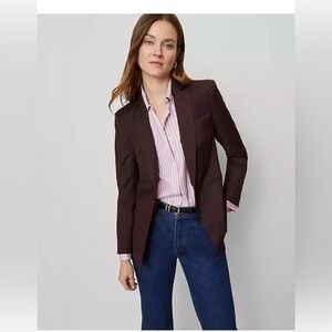 NWT $198  ANN TAYLOR CLASSIC BURGUNDY ONE BUTTON BLAZER SZ 0P 0 PETITE